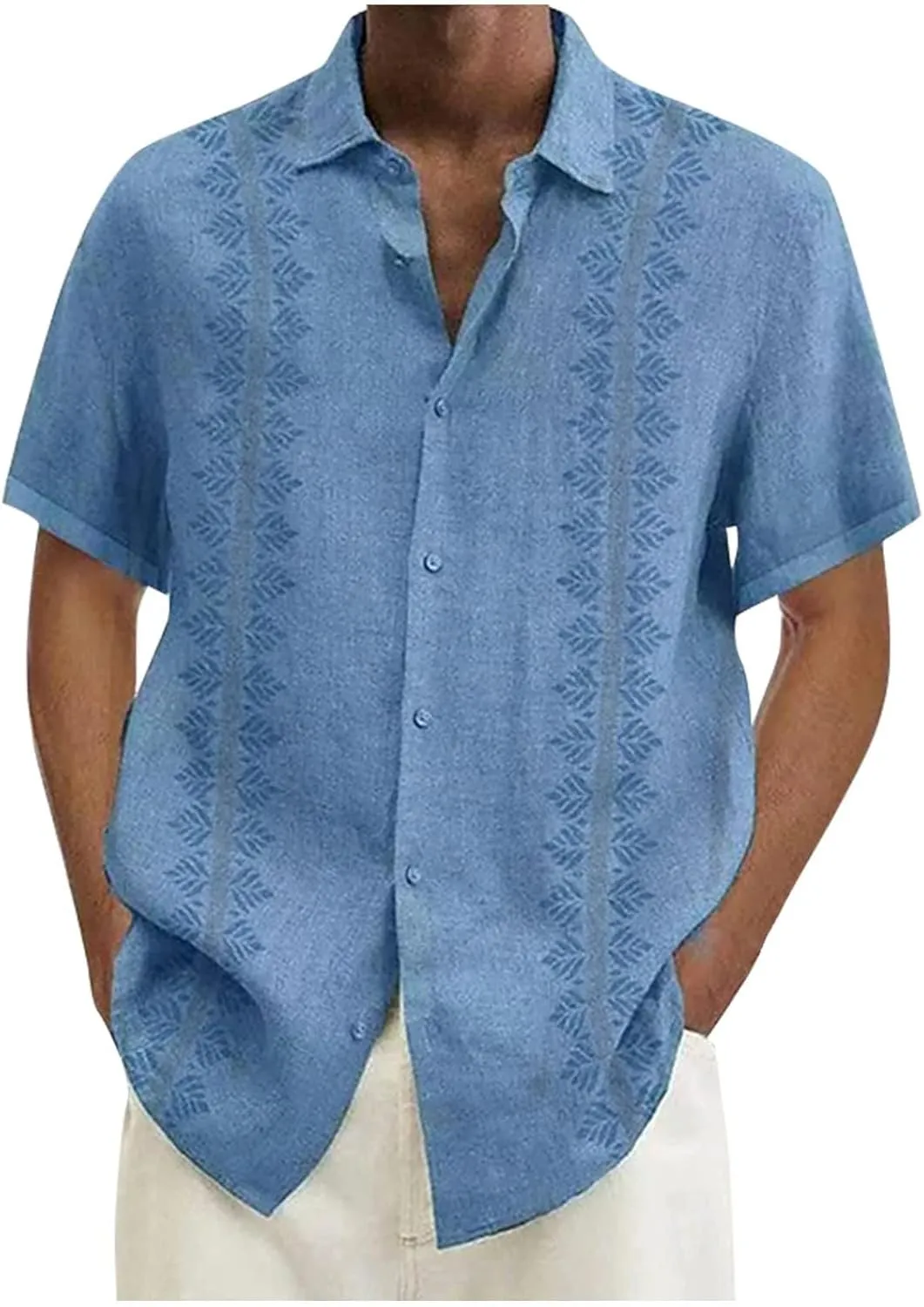 Men's Linen Shirts Big and Tall Short Sleeve Casual Button Down Shirts Lightweight Summer Beach Dress Shirts Tops