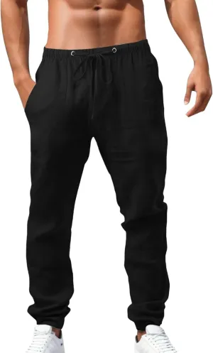 Men's Linen Solid Color Casual Pocket Pants Casual Track Pants