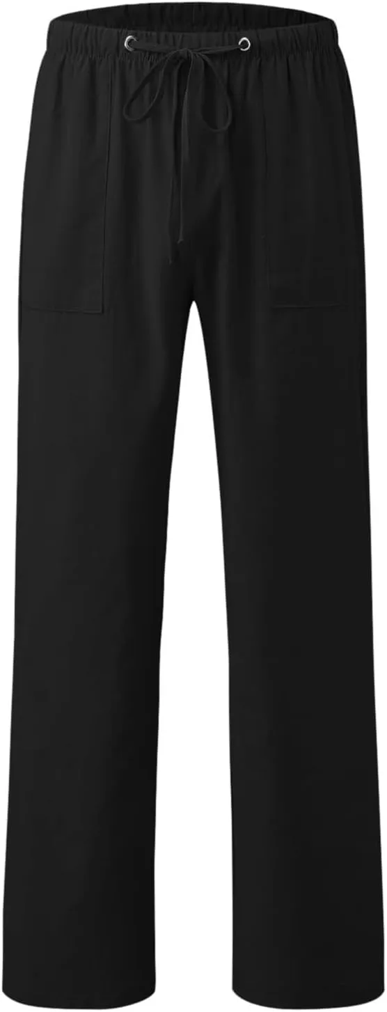 Men's Linen Solid Color Casual Pocket Pants Casual Track Pants