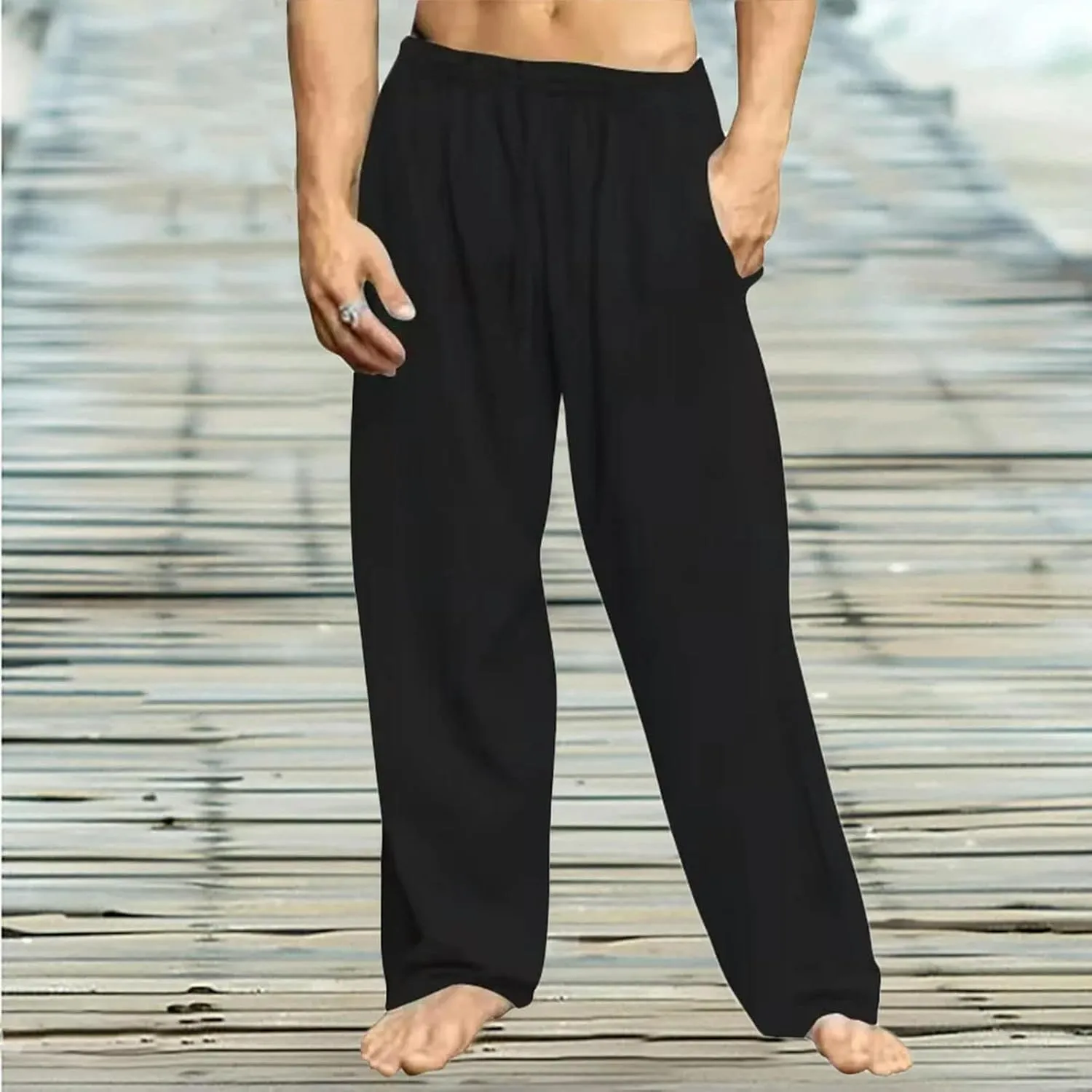 Men's Loose Pants Male Spring Summer Autumn Casual Solid Color Pants Men's Home Trousers Casual Pants