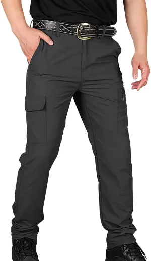 Mens Multi-Pocket Cargo Pants Cotton Simple Solid Color Leisure High Street Elastic Lace Outdoor Hiking Work