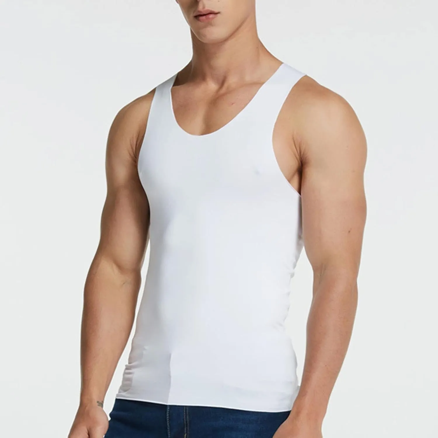 Men's Muscle Cut Shirts Summer Ice Silk Sleeveless Tank Tops Gym Bodybuilding Sport Fitness Vests Quick Drying Tee Top