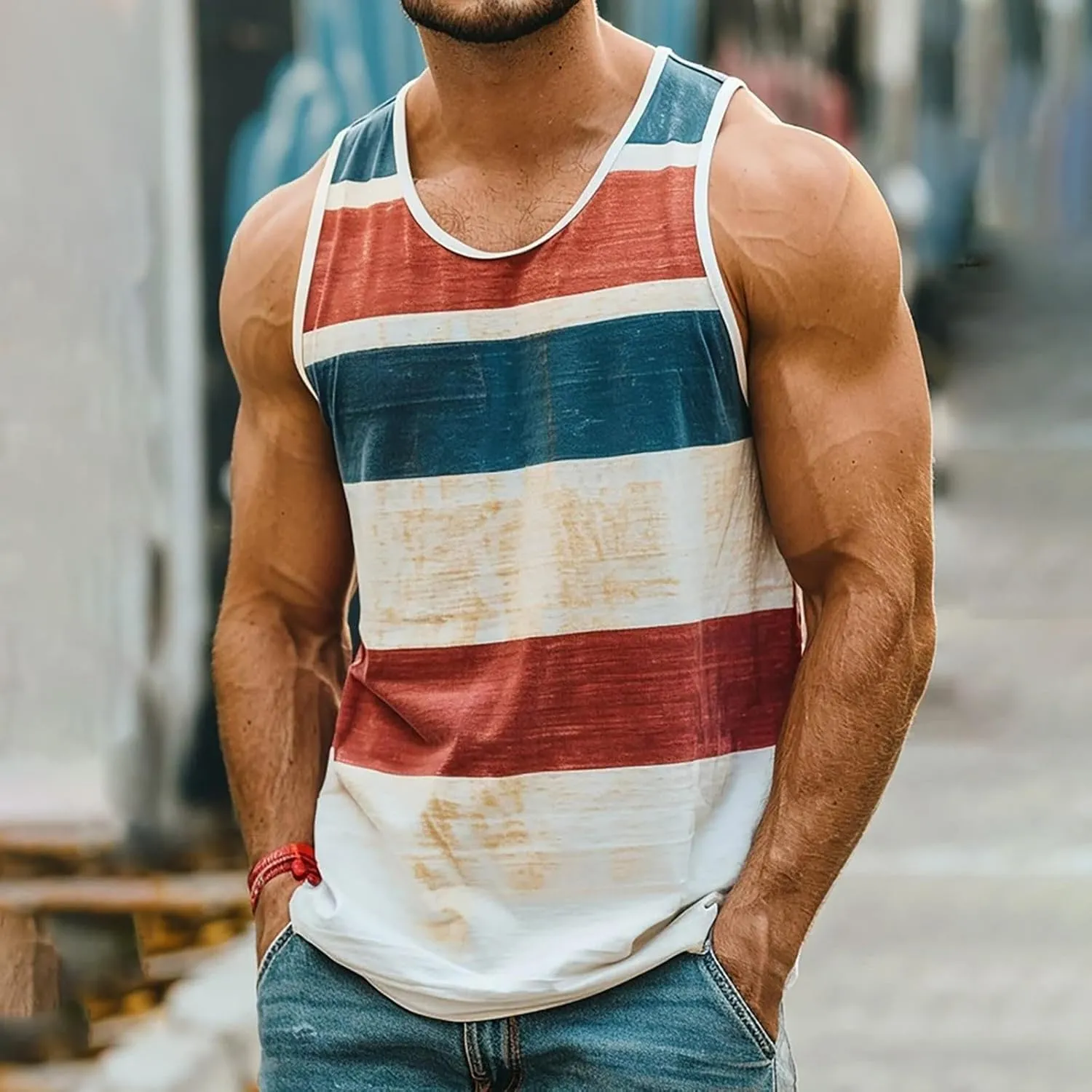 Men's Muscle Fit Tank Tops Sleeveless Summer Athletic Workout Bodybuilding Tees Casual Outdoor Running Basketball Top