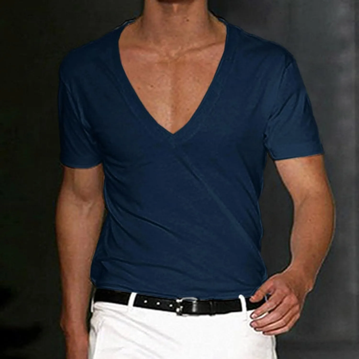 Men's Muscle T-Shirts Stretch Slim V Neck Short Sleeve Bodybuilding Gym Tee Tops Lightweight Quick Dry Workout Shirts
