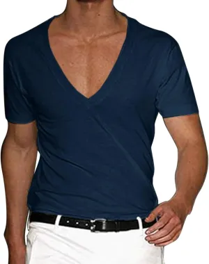 Men's Muscle T-Shirts Stretch Slim V Neck Short Sleeve Bodybuilding Gym Tee Tops Lightweight Quick Dry Workout Shirts