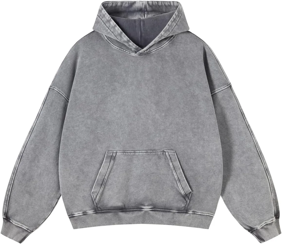 Mens Oversized Hoodies Pullover Women Fall Acid Wash Plain Preppy Hoodie Streetwear Cotton Vintage Hooded Sweatshirt