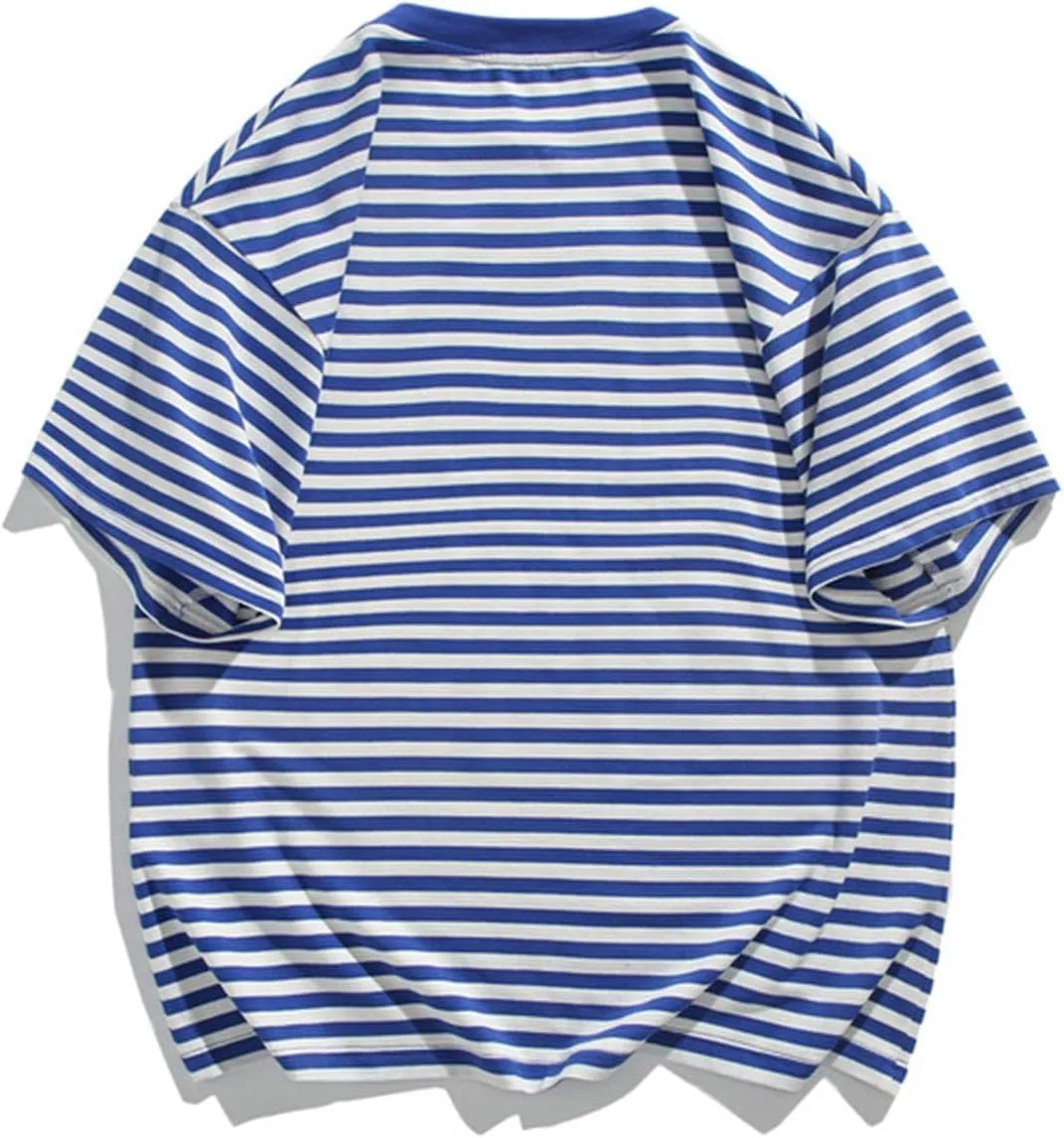 Men's Oversized Tops Classic Stripes Print Drop Shoulder Short Sleeve Tee Top Loose Casual Crewneck Pullover T Shirts