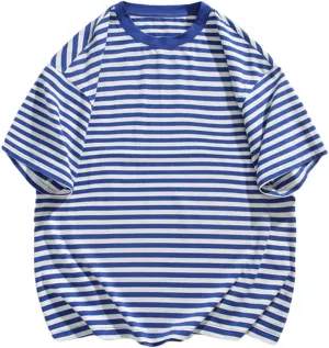 Men's Oversized Tops Classic Stripes Print Drop Shoulder Short Sleeve Tee Top Loose Casual Crewneck Pullover T Shirts
