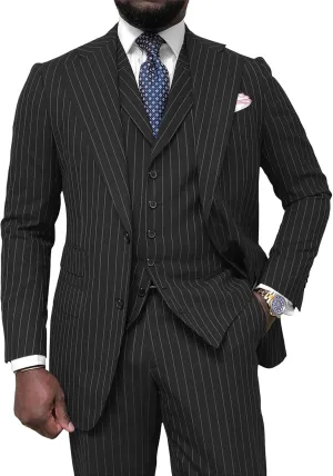 Men's Pinstripe Suit 3 Piece Classic Fit Slim Fit Suit Tuxedo Jacket Vest Pants Casual Suit for Business Wedding Prom
