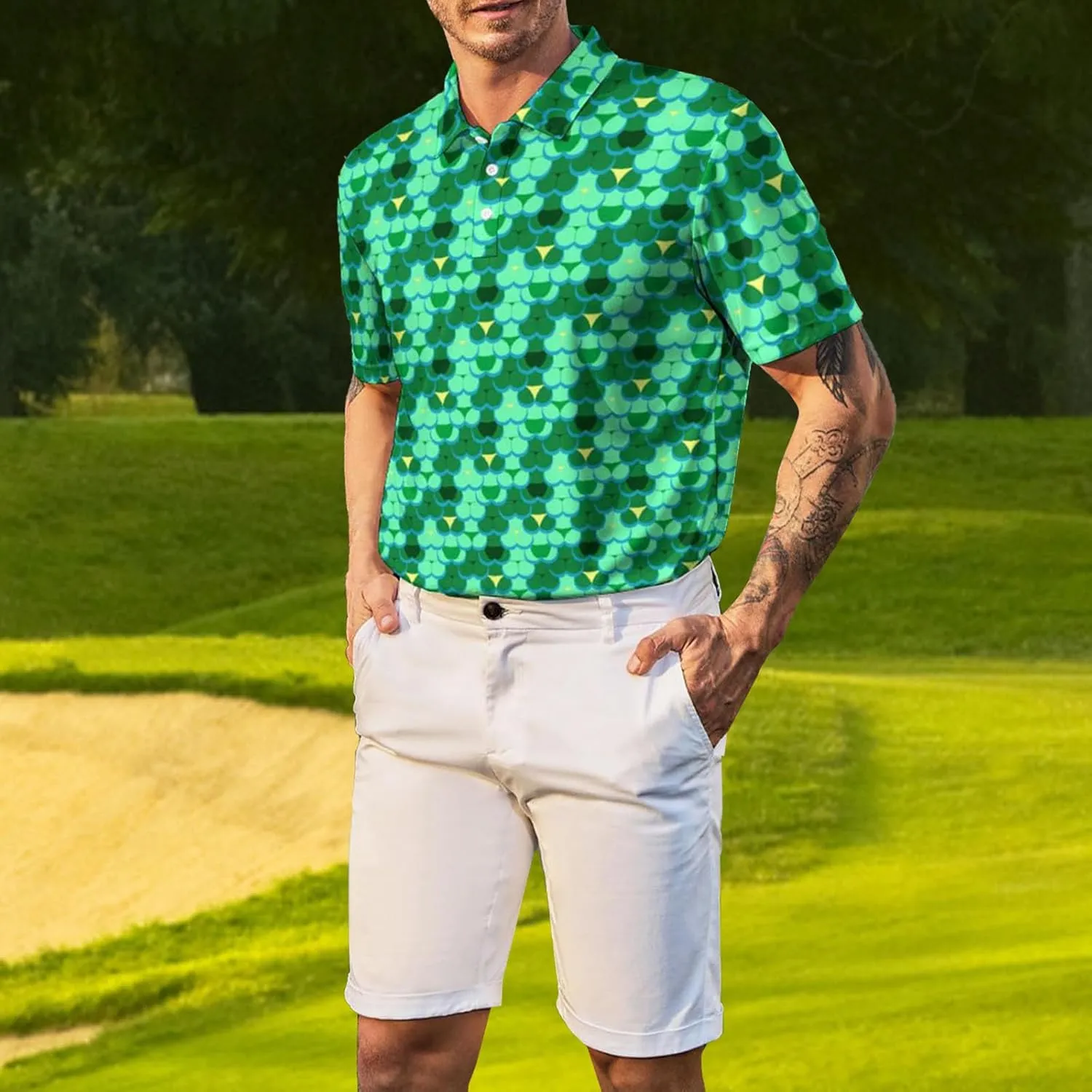 Men's Polo Shirt Short Sleeve Funny Printed Hawaiian Golf Shirts Workout Basic Fit Moisture Wicking Beach Wrok Tops