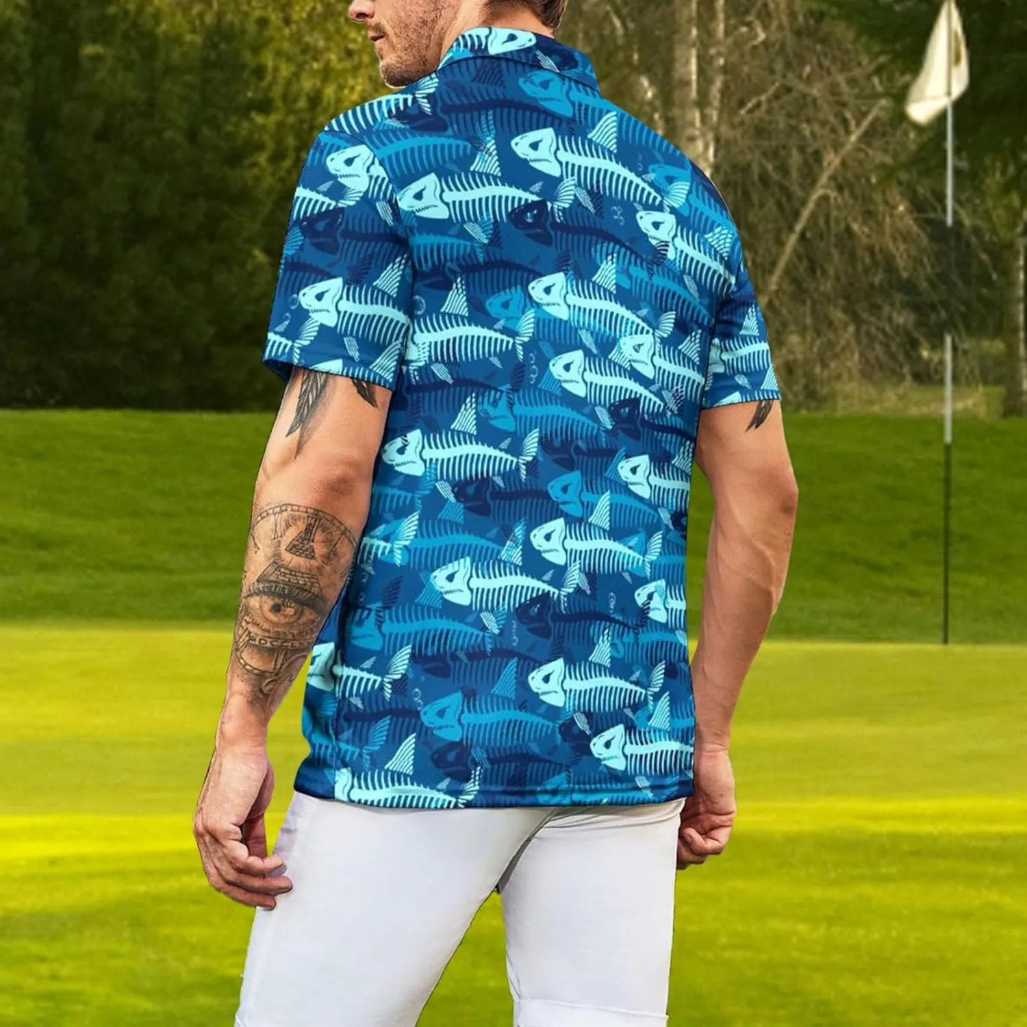 Men's Polo Shirt Short Sleeve Funny Printed Hawaiian Golf Shirts Workout Basic Fit Moisture Wicking Beach Wrok Tops