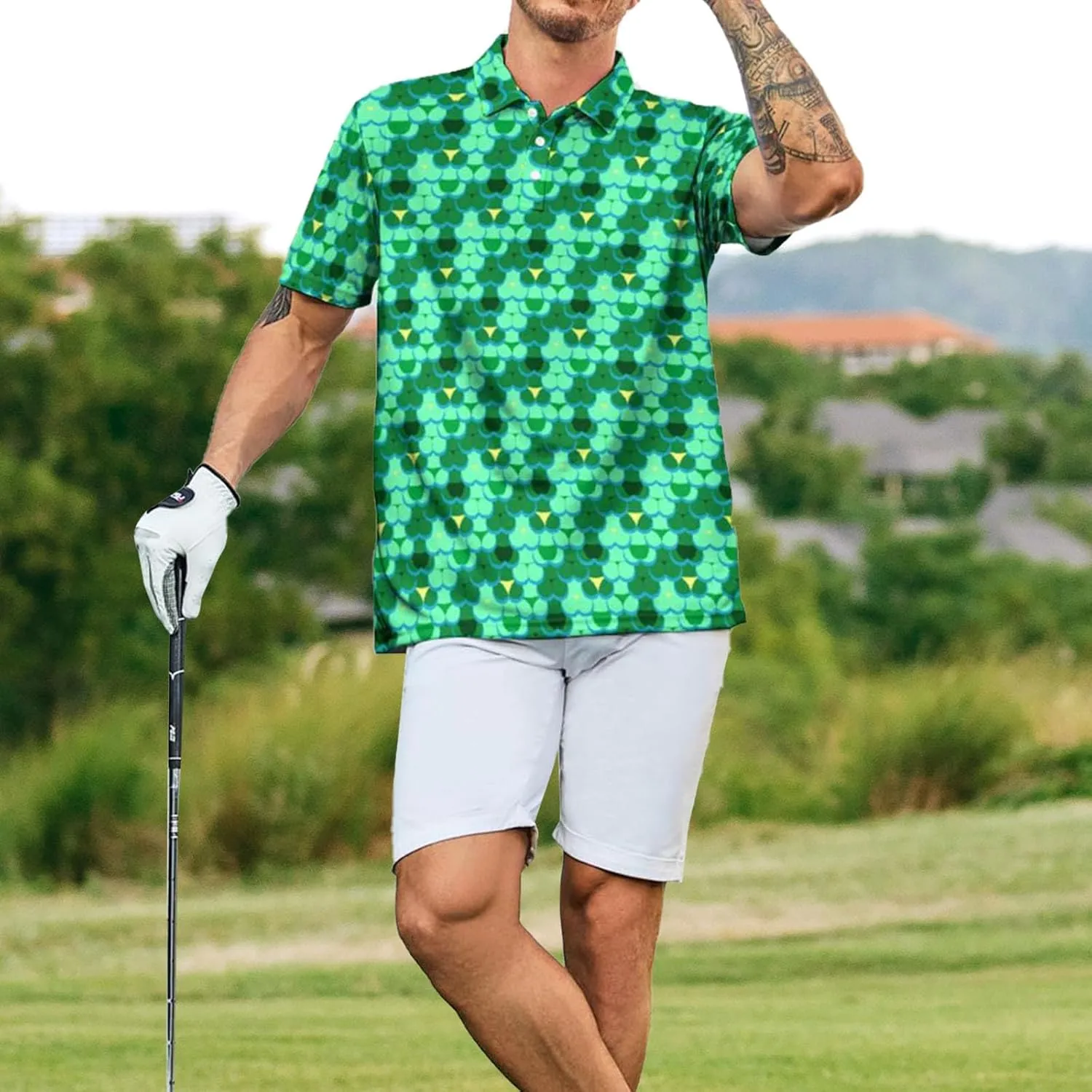 Men's Polo Shirt Short Sleeve Funny Printed Hawaiian Golf Shirts Workout Basic Fit Moisture Wicking Beach Wrok Tops