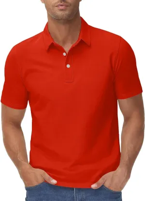 Men's Polo Shirts Classic Fit Short Sleeve Golf Tennis Shirt Fashion Casual Solid Stretch V Neck Collared Work Tops