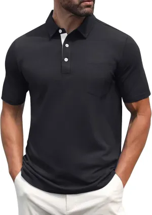 Men's Polo Shirts Short Sleeve Casual Fashion Golf Shirt Classic Slim Fit Summer T-Shirts with Pockets