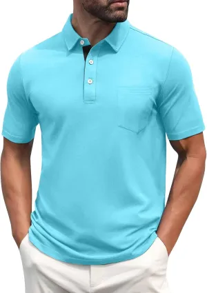 Men's Polo Shirts Short Sleeve Casual Fashion Golf Shirt Classic Slim Fit Summer T-Shirts with Pockets