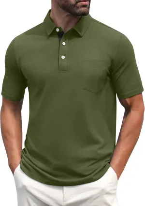 Men's Polo Shirts Short Sleeve Casual Fashion Golf Shirt Classic Slim Fit Summer T-Shirts with Pockets