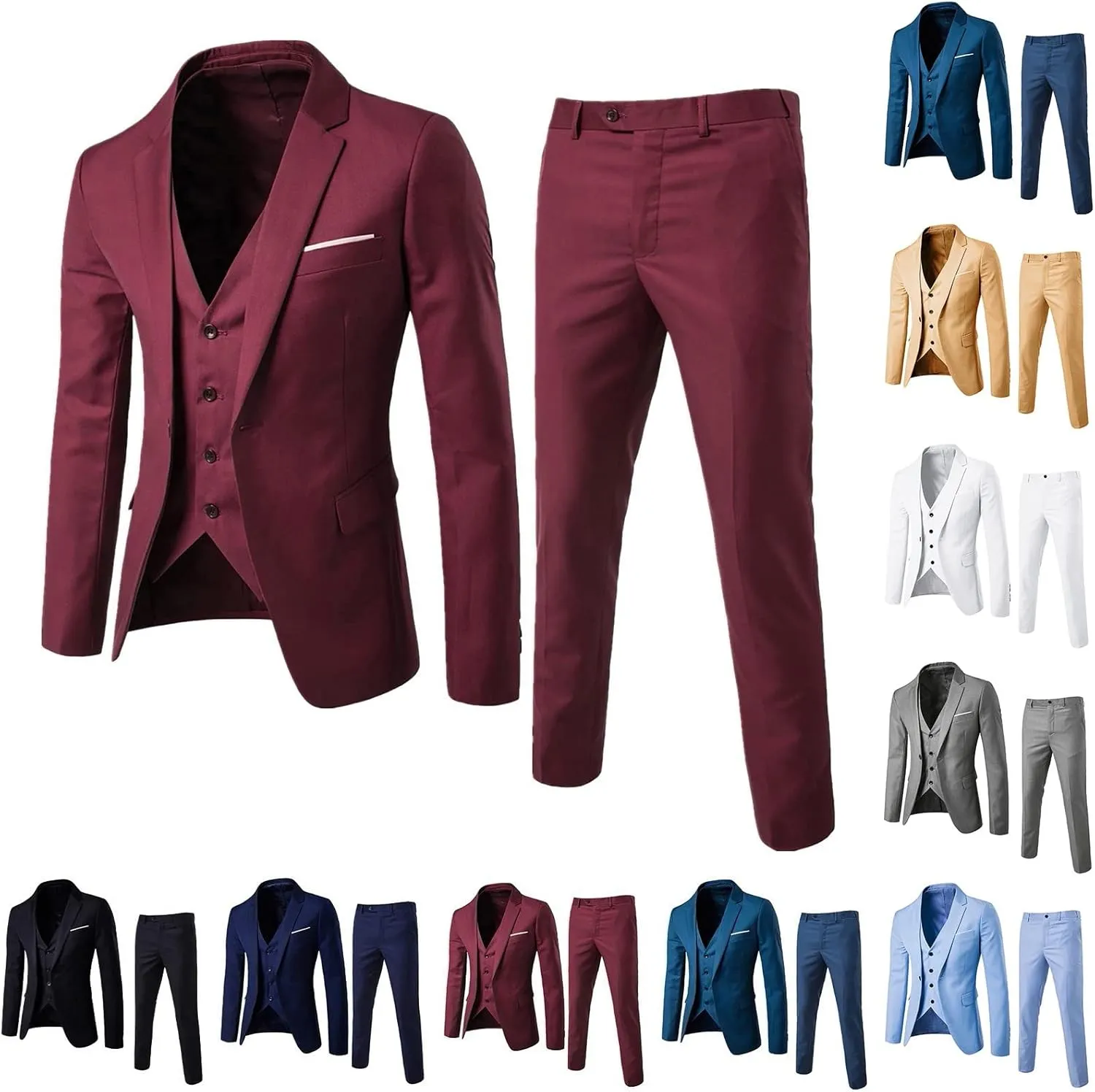 Mens Premium Stretch Classic Fit Subtle Pattern Suit Separates Pants Jackets Dress Suit Jacket Blazer & Pants Set