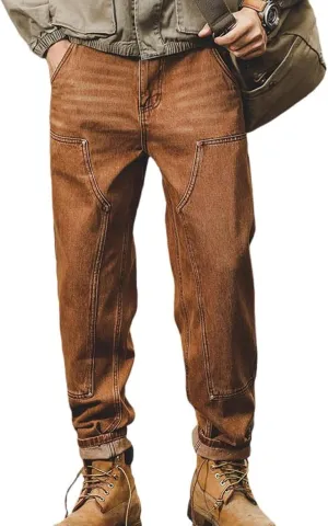 Men's Pure Cotton Cargo Pants Comfort Relaxed Fit Straight Leg Solid Color Jeans Work Pants