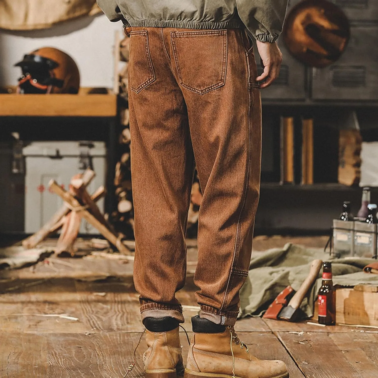 Men's Pure Cotton Cargo Pants Comfort Relaxed Fit Straight Leg Solid Color Jeans Work Pants