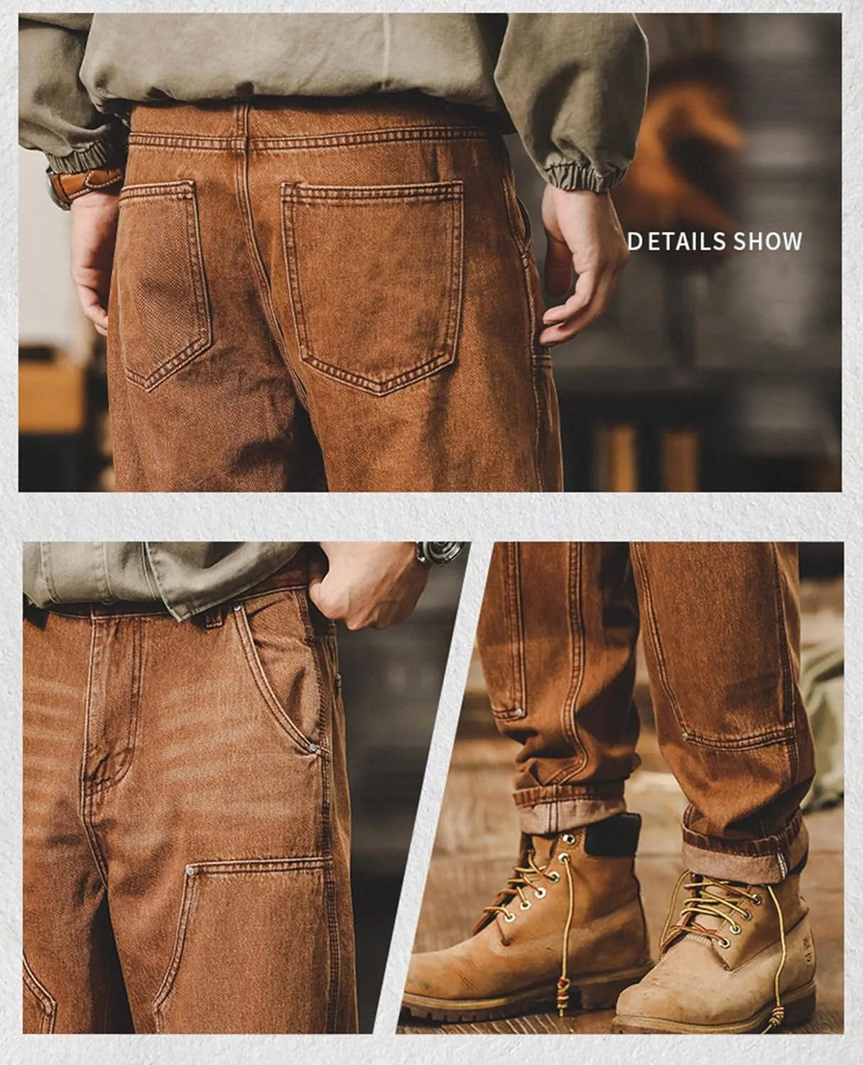 Men's Pure Cotton Cargo Pants Comfort Relaxed Fit Straight Leg Solid Color Jeans Work Pants
