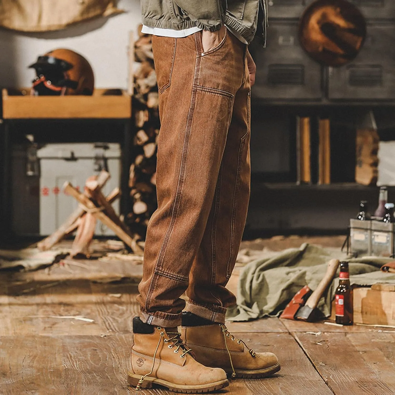 Men's Pure Cotton Cargo Pants Comfort Relaxed Fit Straight Leg Solid Color Jeans Work Pants