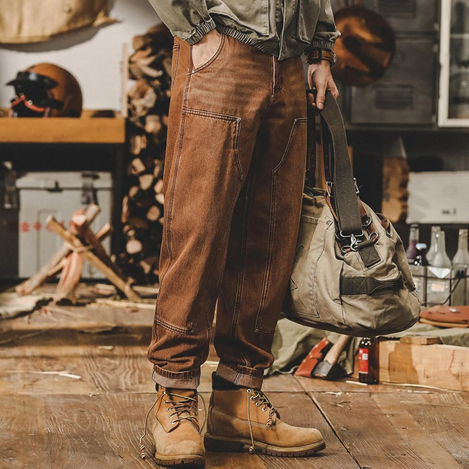 Men's Pure Cotton Cargo Pants Comfort Relaxed Fit Straight Leg Solid Color Jeans Work Pants