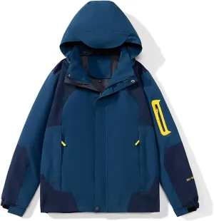 Mens Rain Jacket Waterproof with Hooded Hiking Coat Lightweight Windbreaker Fashion Zipper Button Warm Jackets Coats
