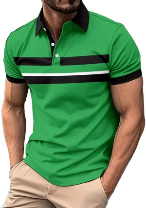 Mens Resort Wear 2025 Polyester Polo Shirts Short Sleeve Casual Summer Shirts Classic Collared Golf Shirt with Pocket