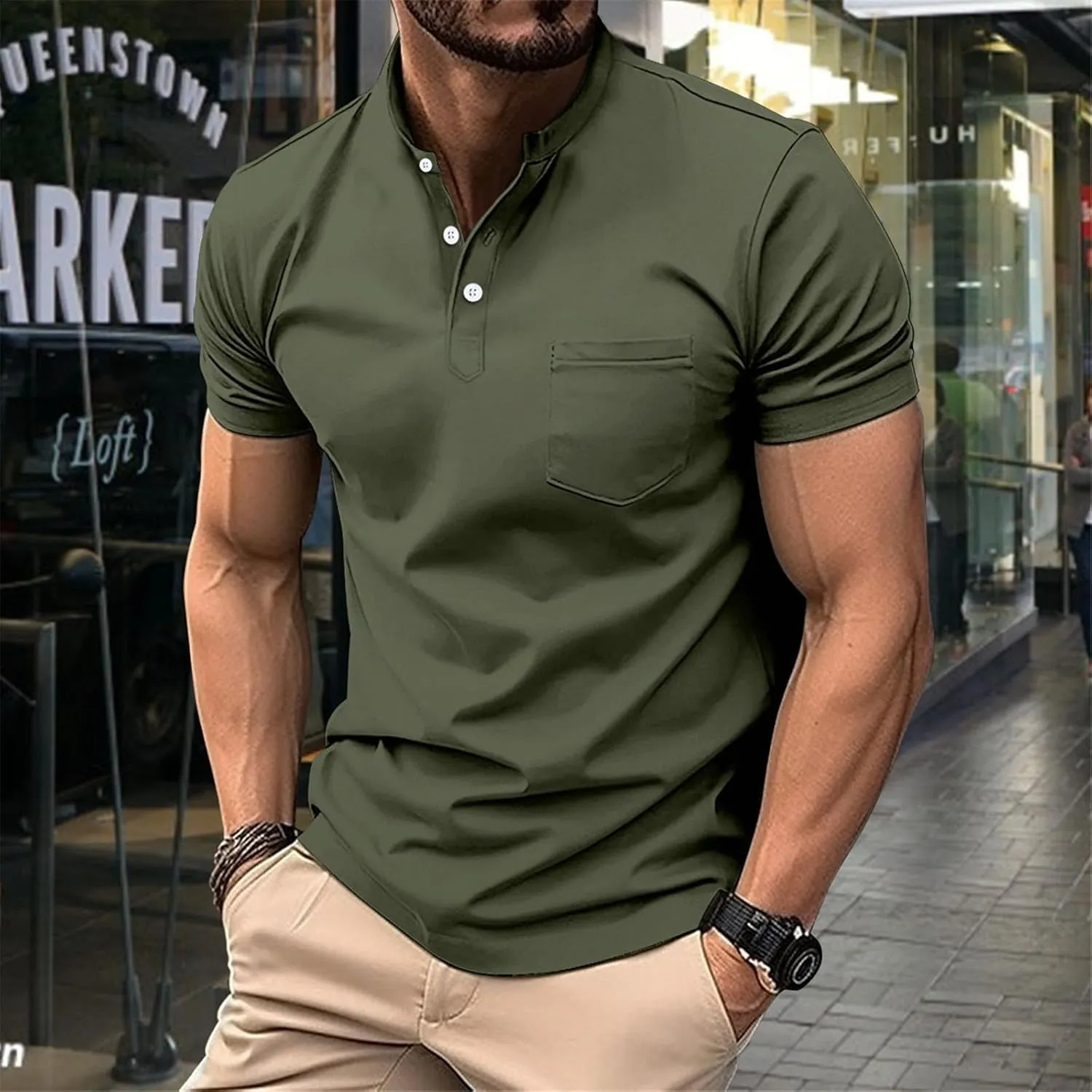 Mens Resort Wear 2025 Polyester Polo Shirts Short Sleeve Casual Summer Shirts Classic Collared Golf Shirt with Pocket