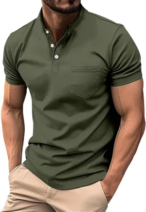 Mens Resort Wear 2025 Polyester Polo Shirts Short Sleeve Casual Summer Shirts Classic Collared Golf Shirt with Pocket
