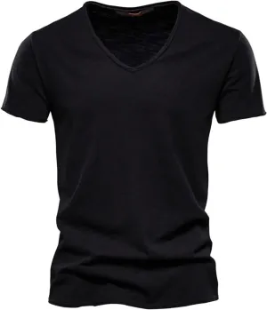 Mens Resort Wear 2025 Short Sleeve T Shirt Trendy V Neck Summer Tee Tops Casual Solid Color Classic T-Shirts