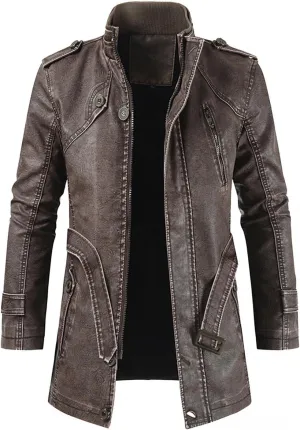 Mens Retro Faux Pu Leather Vintage Long Trench Coat Classic Steampunk Gothic Motorcycle Biker Jacket Overcoat Windbreaker