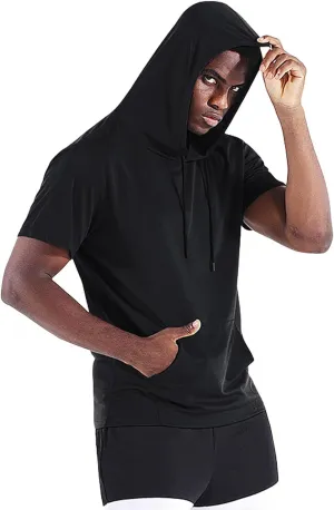 Mens Short Sleeve Hoodies Running Workout Gym Swetshirts Muscle Fit Sport Moisture Wicking Tees UPF 50  Active Tops