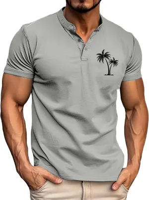 Men's Short Sleeve T-Shirts Performance Moisture Wicking Casual Short Sleeve Henley Shirts Palm Beach Vacation Tops
