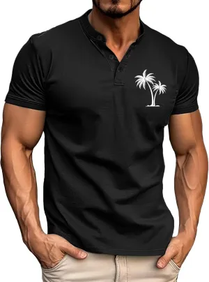 Men's Short Sleeve T-Shirts Performance Moisture Wicking Casual Short Sleeve Henley Shirts Palm Beach Vacation Tops