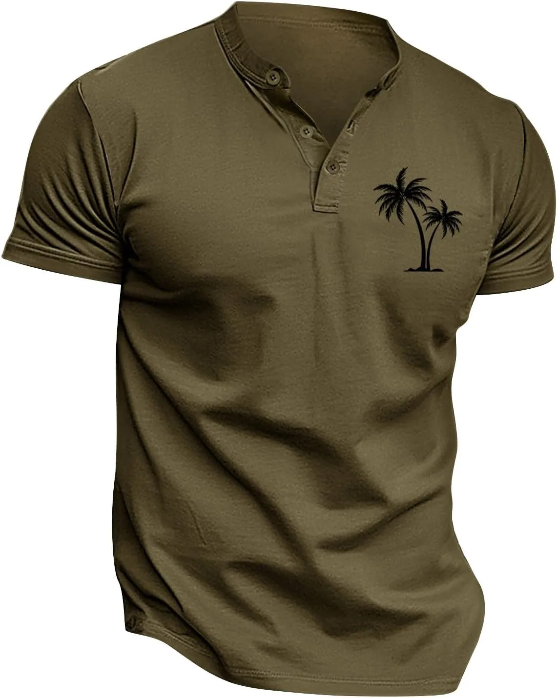 Men's Short Sleeve T-Shirts Performance Moisture Wicking Casual Short Sleeve Henley Shirts Palm Beach Vacation Tops