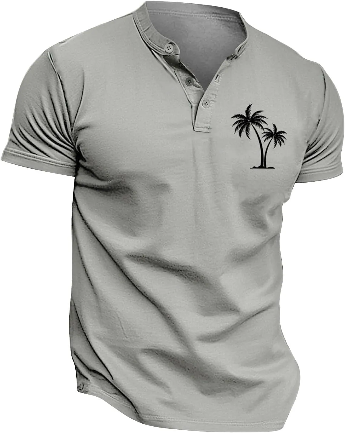 Men's Short Sleeve T-Shirts Performance Moisture Wicking Casual Short Sleeve Henley Shirts Palm Beach Vacation Tops