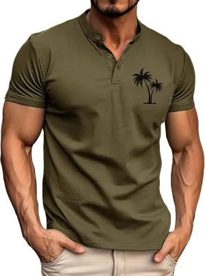 Men's Short Sleeve T-Shirts Performance Moisture Wicking Casual Short Sleeve Henley Shirts Palm Beach Vacation Tops