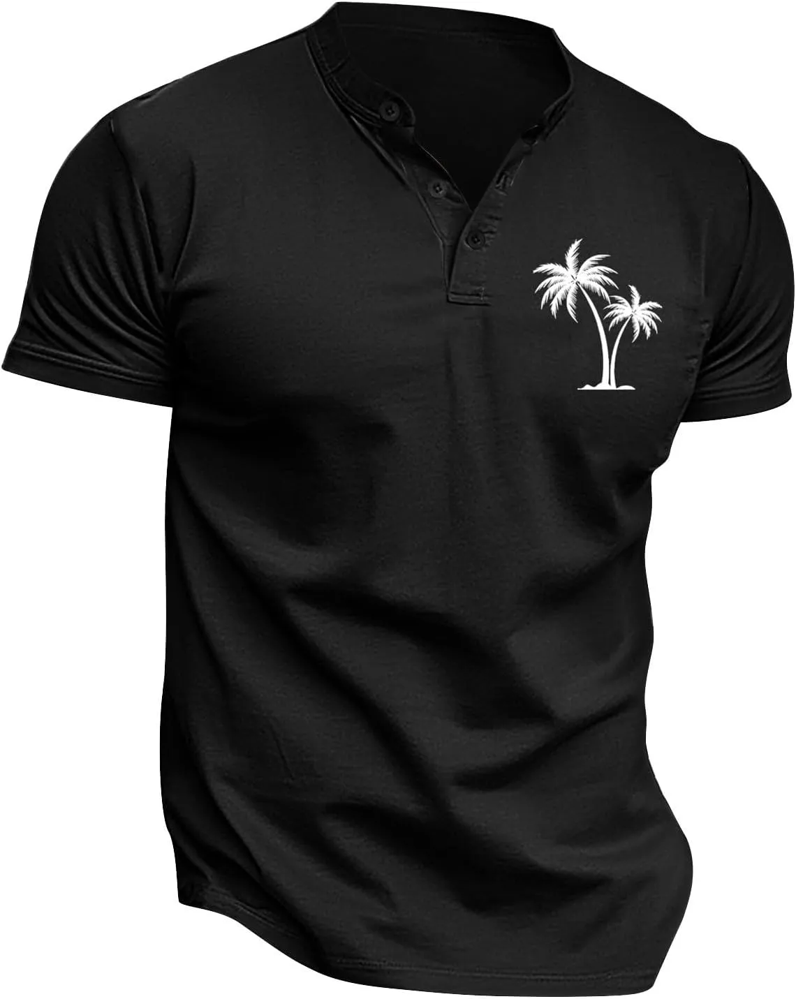 Men's Short Sleeve T-Shirts Performance Moisture Wicking Casual Short Sleeve Henley Shirts Palm Beach Vacation Tops