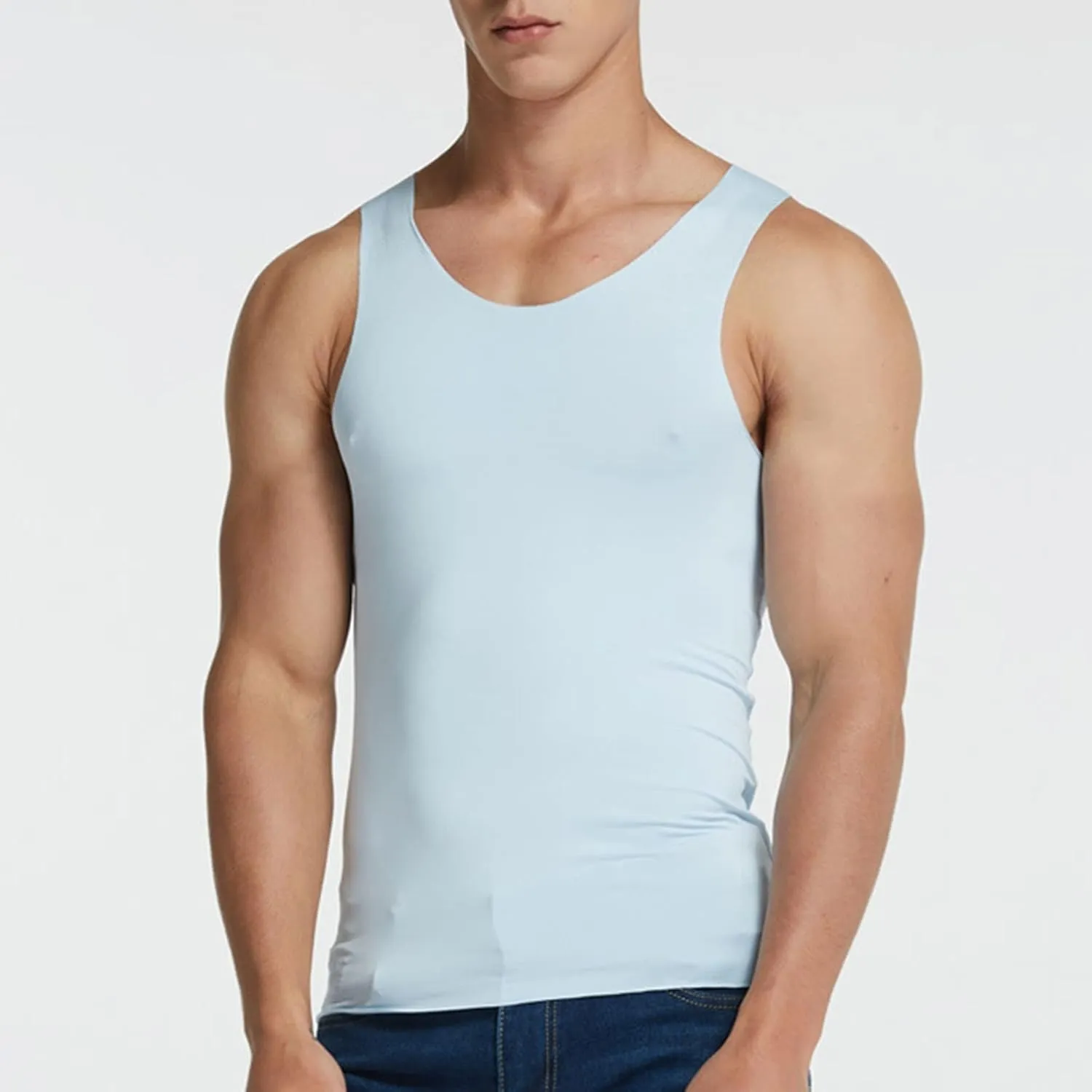 Men's Silk Tank Tops Breathable Quick Dry Sleeveless Muscle Cut Off Shirt Casual Moisture Wicking Athletic Sweat Shirts