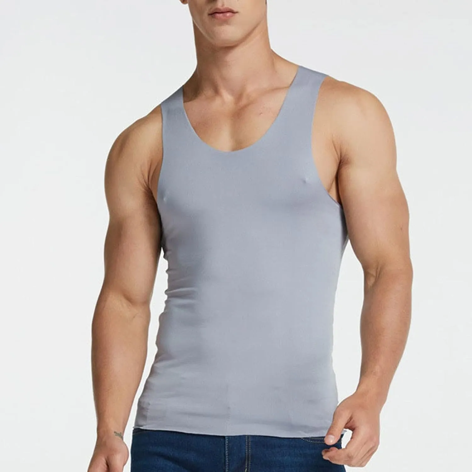 Men's Silk Tank Tops Breathable Quick Dry Sleeveless Muscle Cut Off Shirt Casual Moisture Wicking Athletic Sweat Shirts