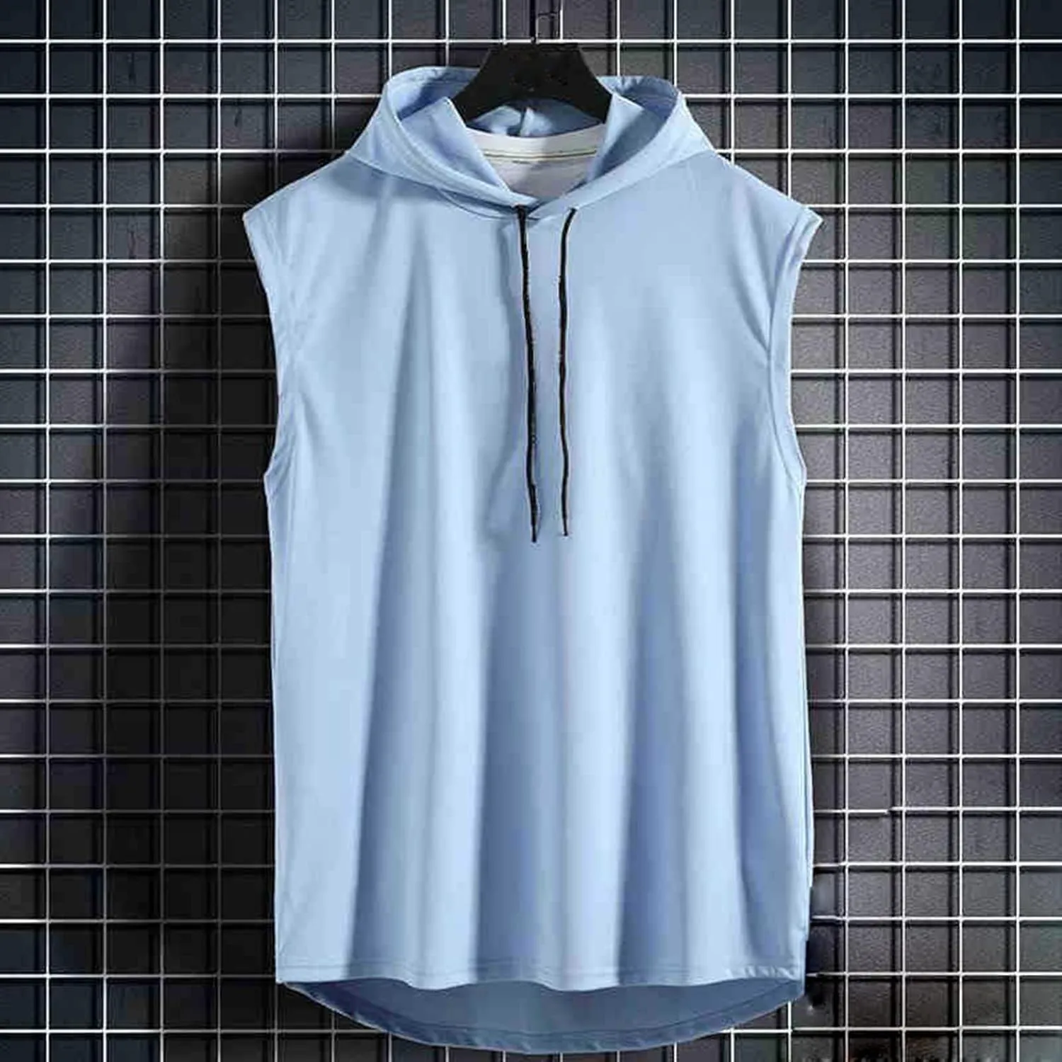 Mens Sleeveless Tank Tops with Hooded Breathable Quick Dry Summer Hoodie Trendy Solid Color Athletic Training Pullover