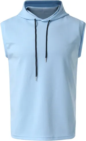 Mens Sleeveless Tank Tops with Hooded Breathable Quick Dry Summer Hoodie Trendy Solid Color Athletic Training Pullover