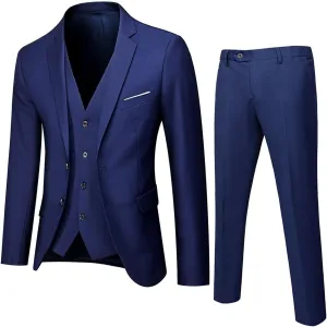 MenS Slim Fit Suit 2 Button 3-Piece Blazer Dress Business Wedding Party Jacket Vest & Pant Slim Fit Tuxedo Suits