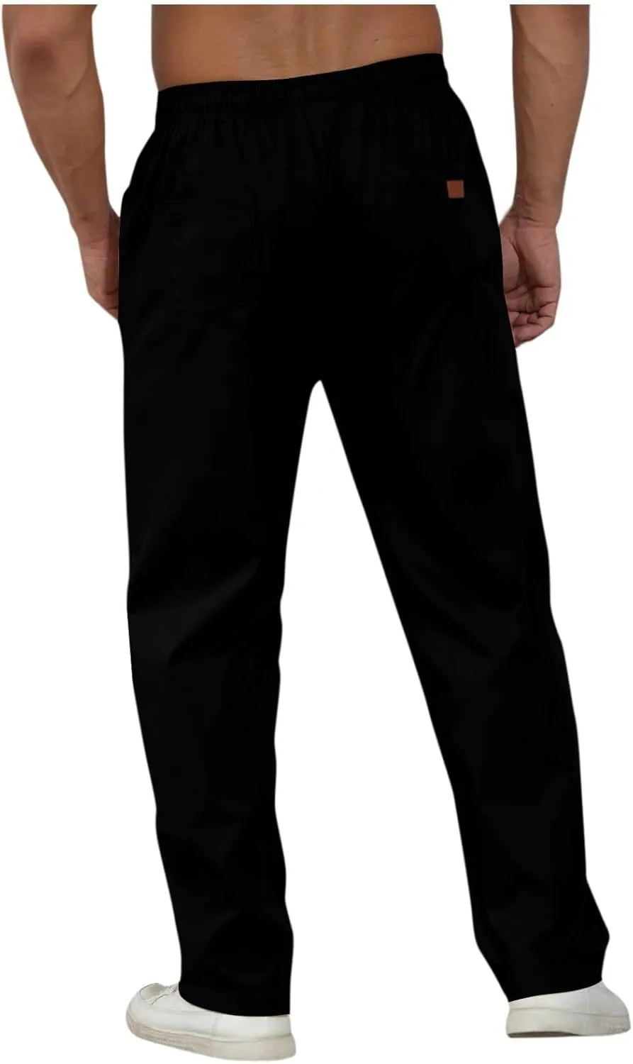 Mens Straight Leg Pants Casual Elastic Waist Drawstring Daily Casual Hiking Chino Cargo Trousers with Pockets