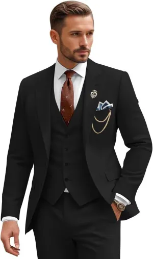 Mens Suit 3 Piece Slim Fit Wedding Business Suits for Men Three Piece Formal Peak Lapel Suit Set Elegant