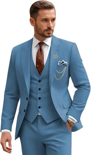 Mens Suit 3 Piece Slim Fit Wedding Business Suits for Men Three Piece Formal Peak Lapel Suit Set Elegant