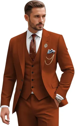 Mens Suit 3 Piece Slim Fit Wedding Business Suits for Men Three Piece Formal Peak Lapel Suit Set Elegant