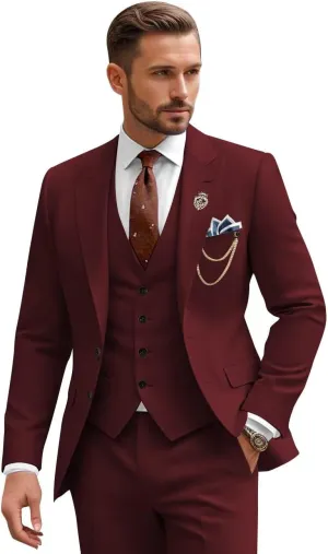 Mens Suit 3 Piece Slim Fit Wedding Business Suits for Men Three Piece Formal Peak Lapel Suit Set Elegant