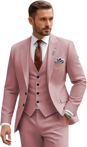 Mens Suit 3 Piece Slim Fit Wedding Business Suits for Men Three Piece Formal Peak Lapel Suit Set Elegant
